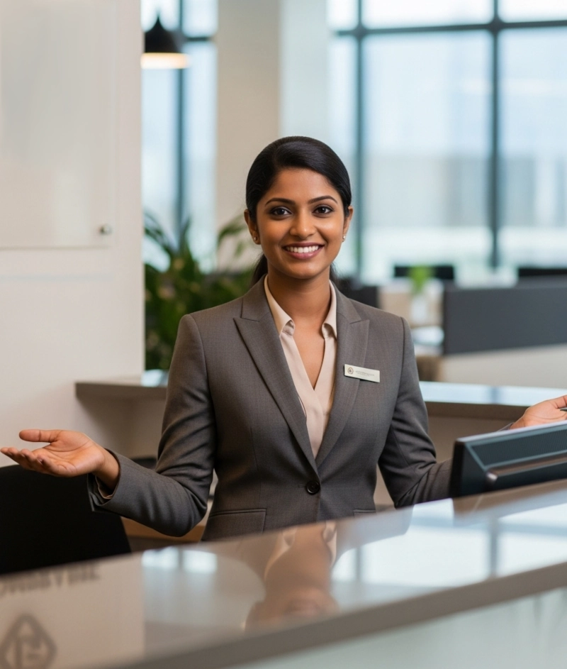 Customer service representative with a headset, smiling and giving a thumbs up.
